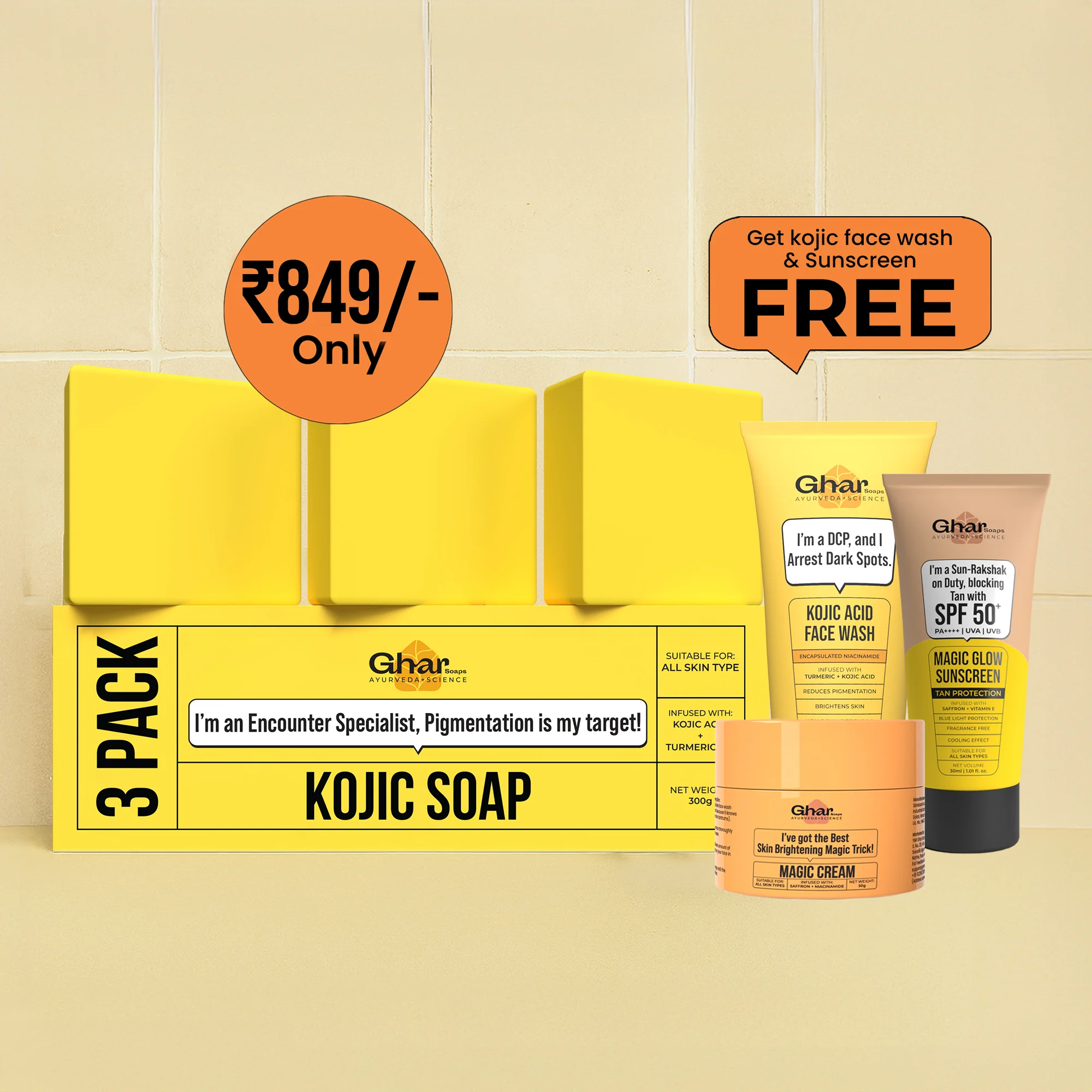 Kojic Face Wash + Kojic soap + Magic Cream + Sunscreen - Image 3