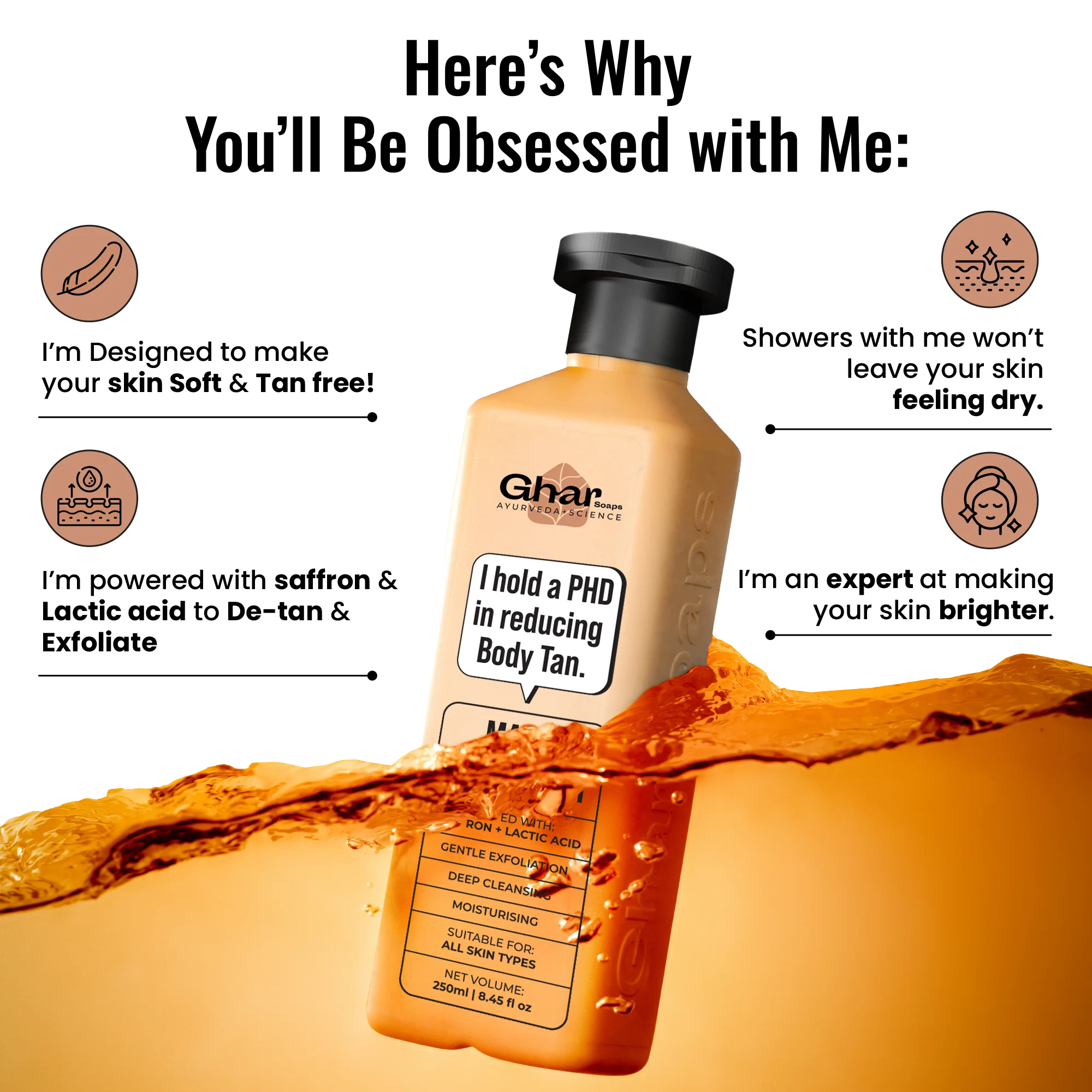 Magic De-Tan & Exfoliating Body Wash with Saffron & Lactic Acid - Image 3
